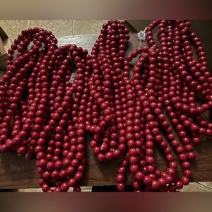 Vintage Wood Bead Garland Stands  -approx 9’ ea -Burgundy Red :

Set of 3 $33